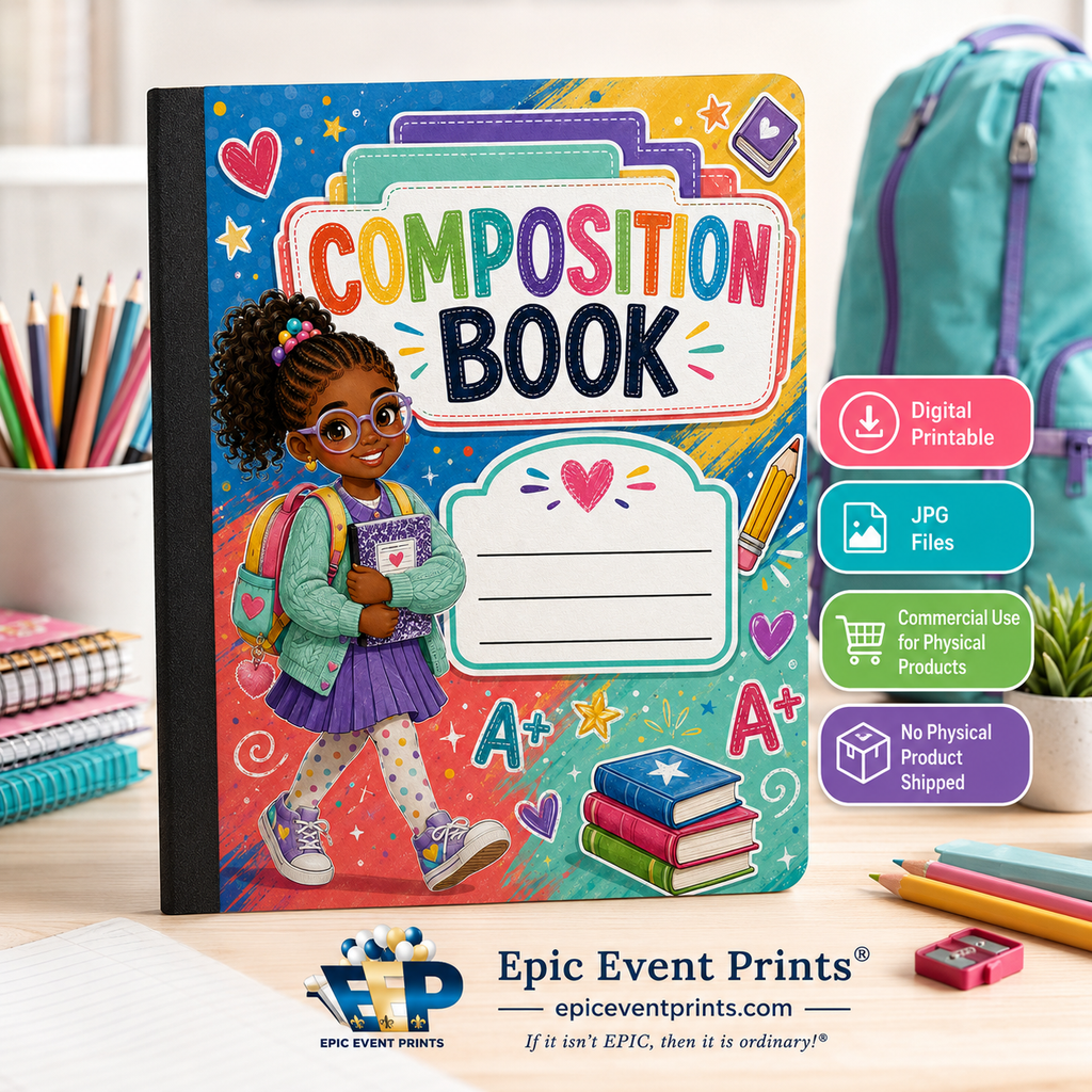 5 Printable Composition Notebook Covers | JPG Digital Download