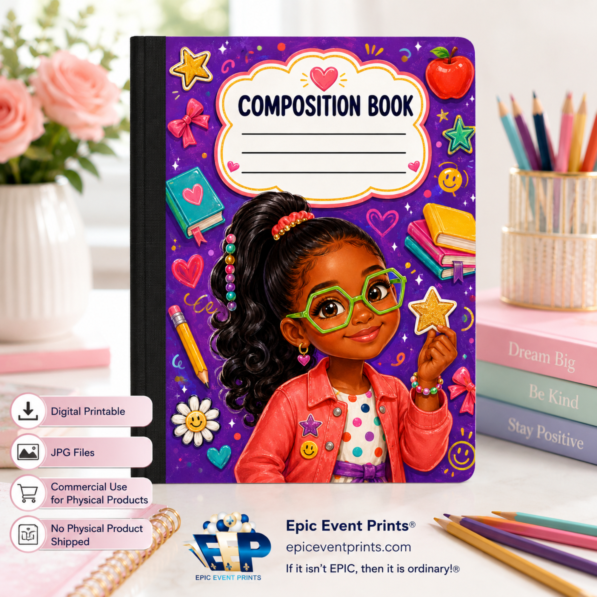 5 Printable Composition Notebook Covers | JPG Digital Download