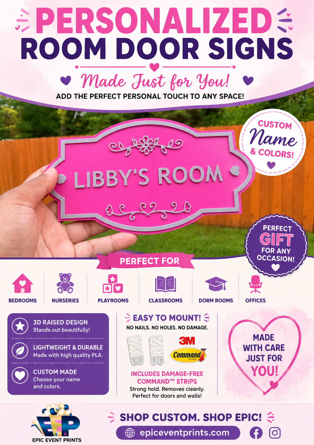 Personalized 3D Printed Room Door Sign | Custom Name Plaque image 0