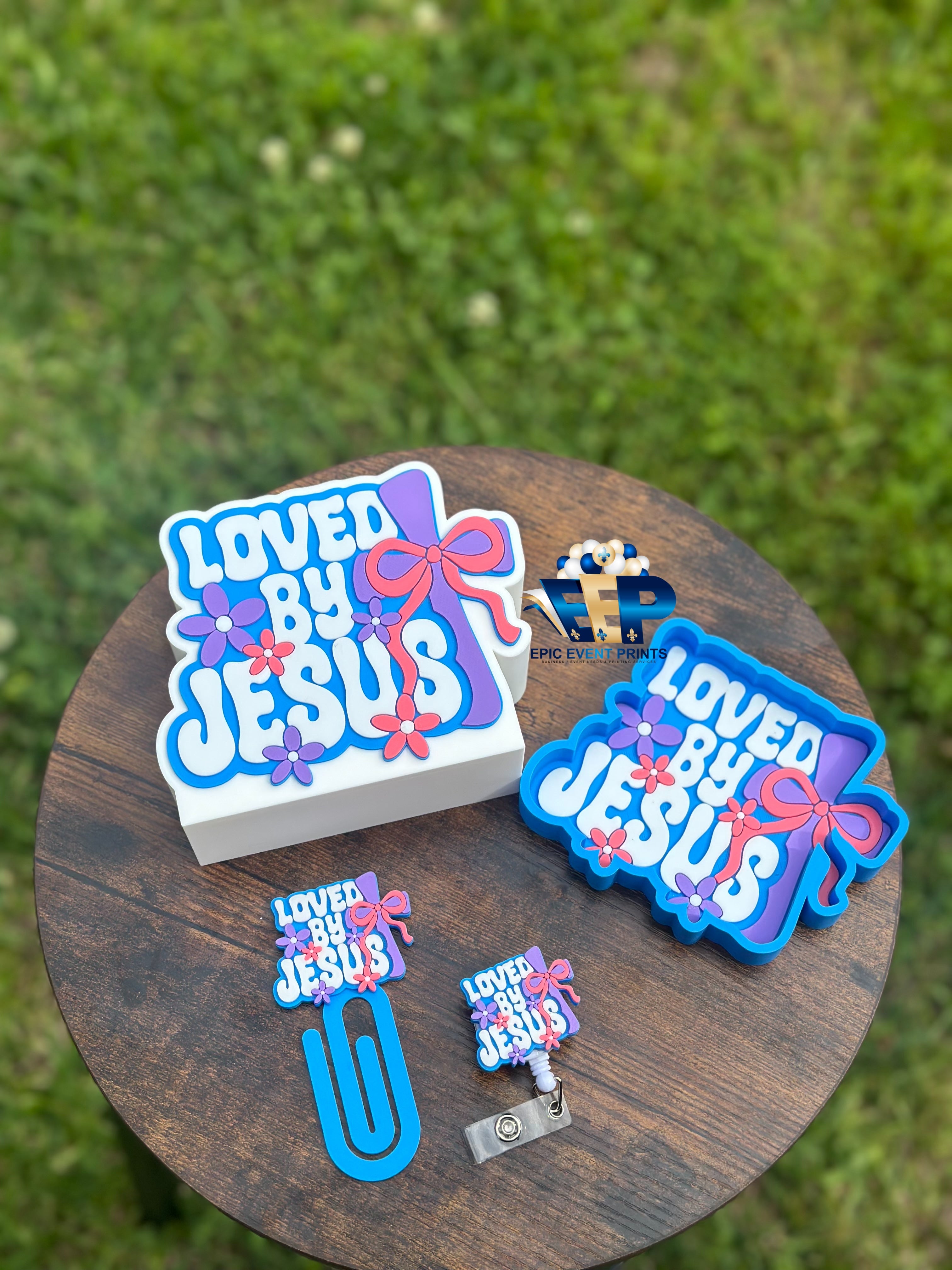 Loved by Jesus Badge Reel 3D Christian Accessory image 0