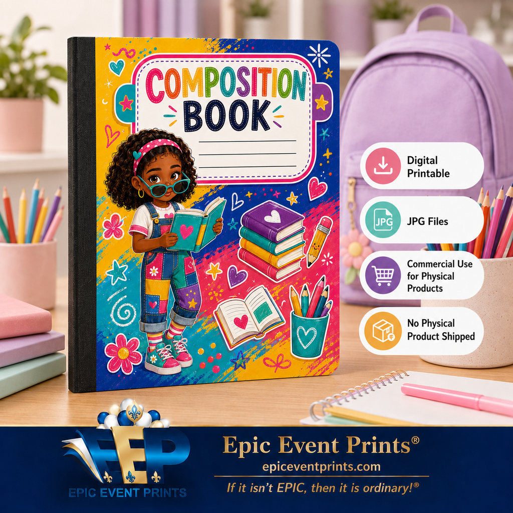 5 Printable Composition Notebook Covers | JPG Digital Download