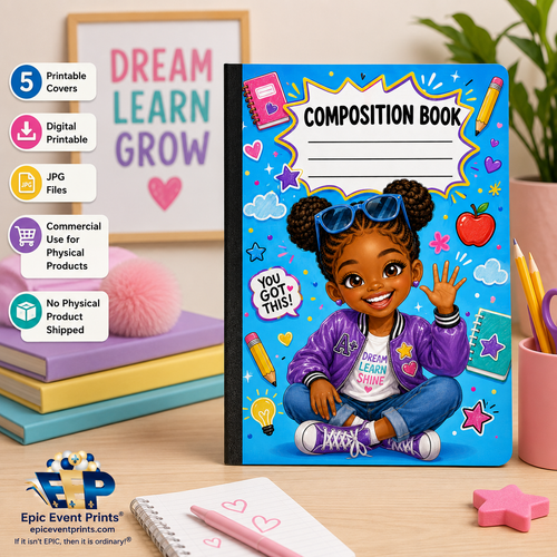 5 Printable Composition Notebook Covers | JPG Digital Download