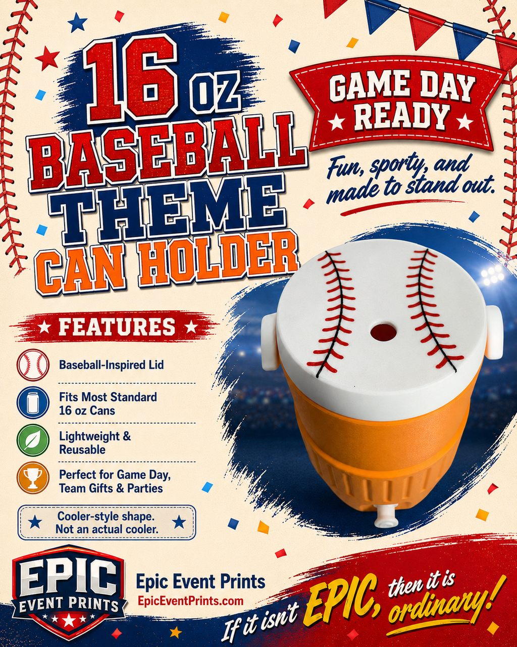16 oz Baseball Theme Can Holder | 3D Printed Sports Drink Holder image 0