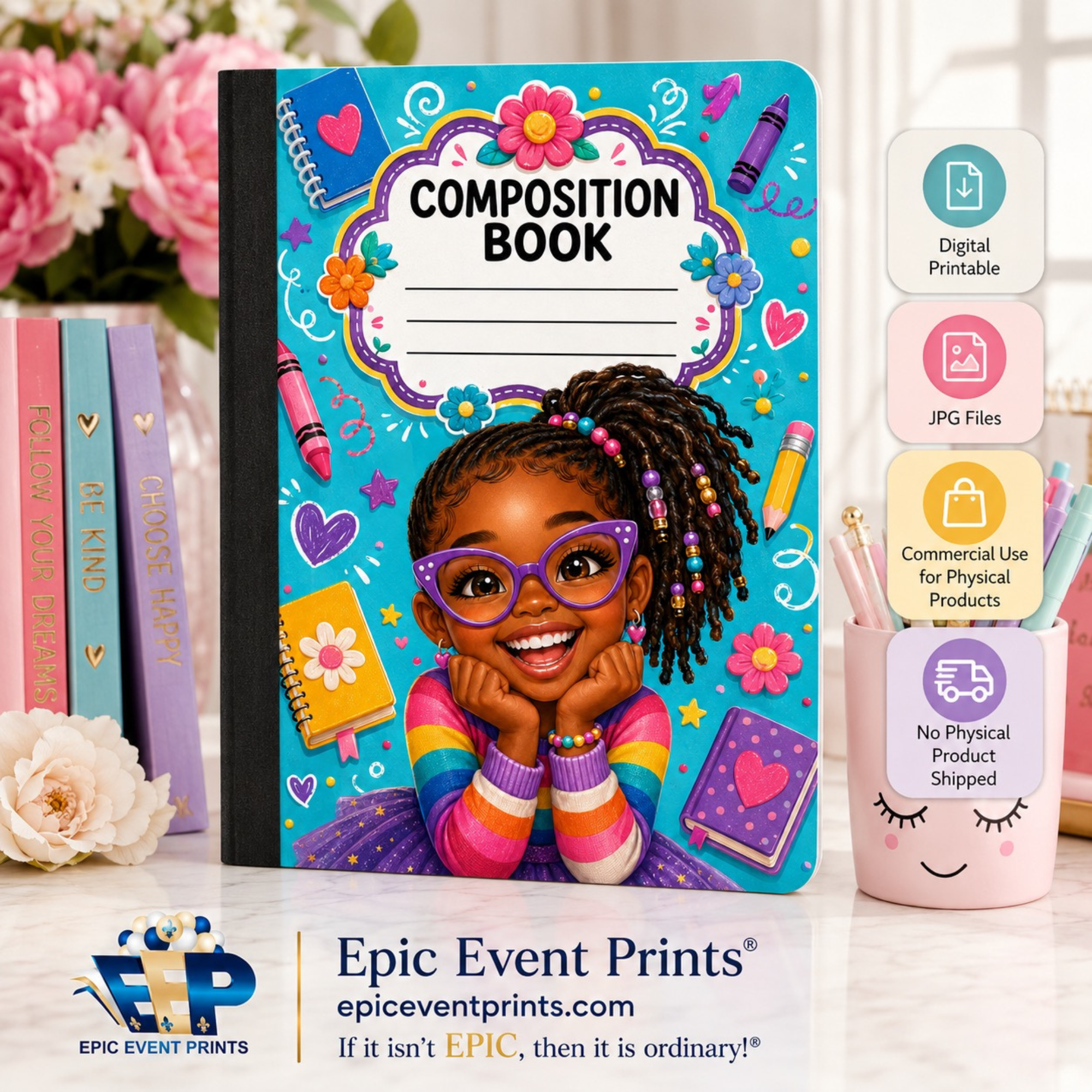 5 Printable Composition Notebook Covers | JPG Digital Download