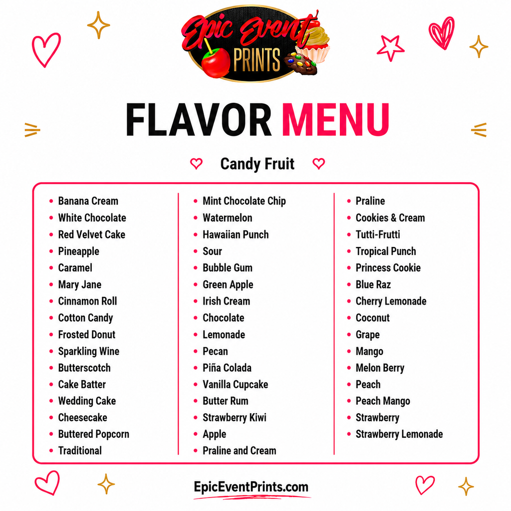 Hard Candy Apples flavor menu - Epic Event Prints