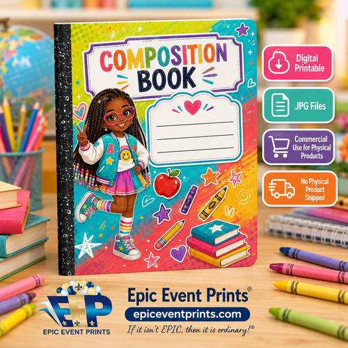 5 Printable Composition Notebook Covers | JPG Digital Download