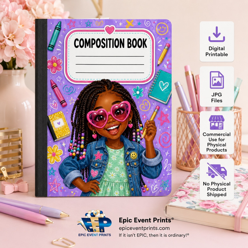 5 Printable Composition Notebook Covers | JPG Digital Download
