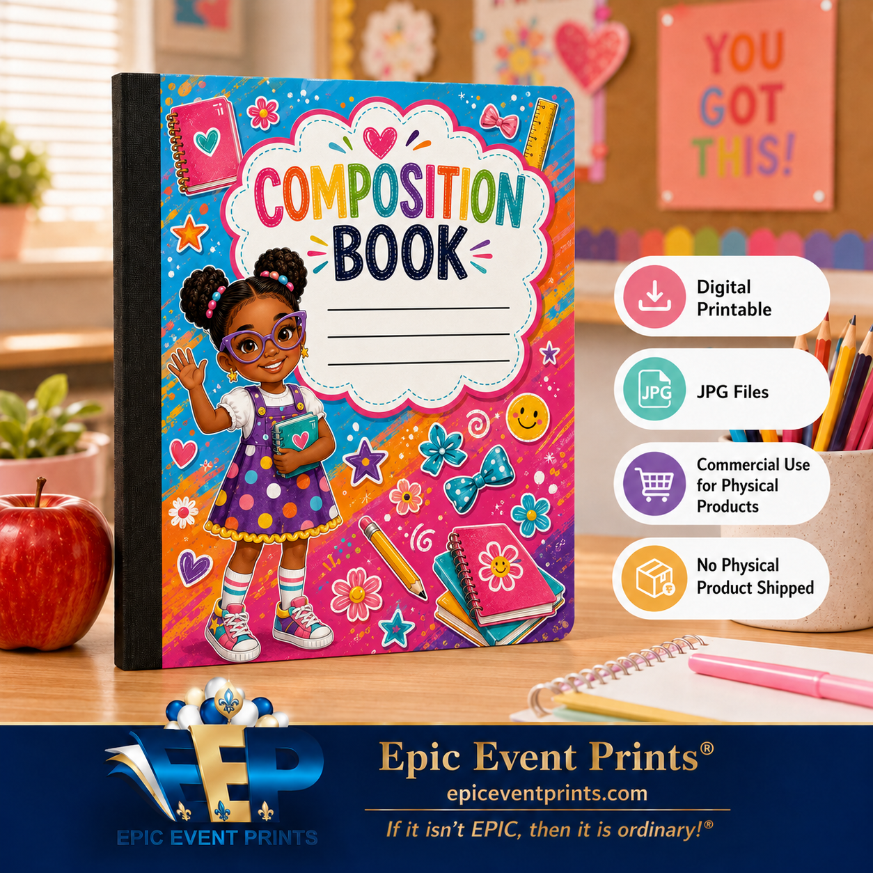 5 Printable Composition Notebook Covers | JPG Digital Download