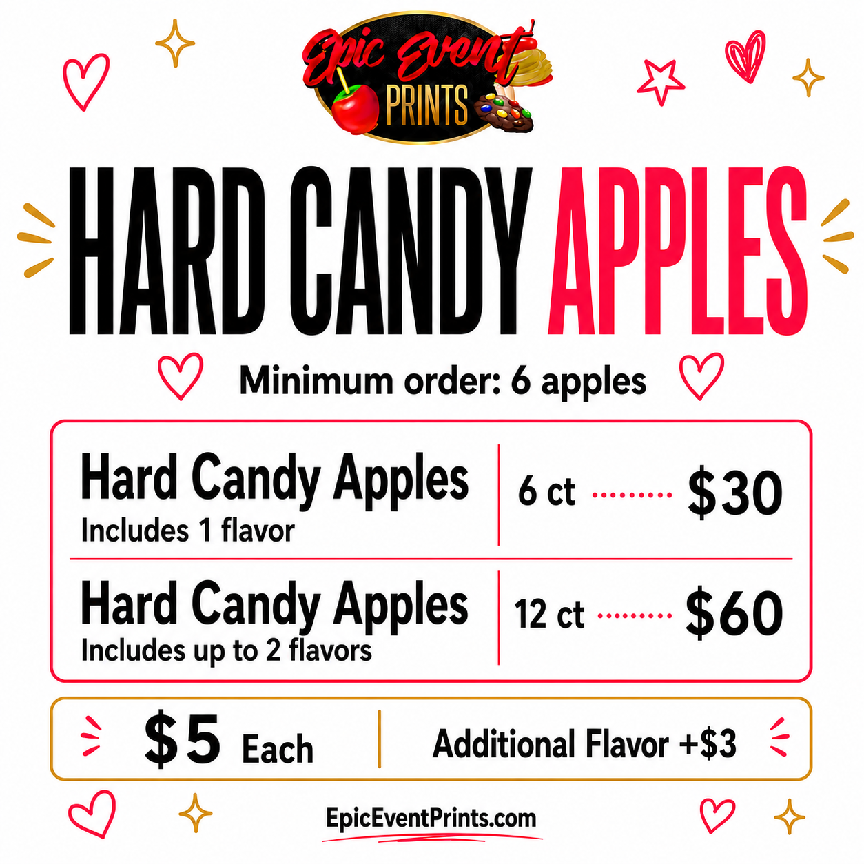 Hard Candy Apples pricing flyer - Epic Event Prints