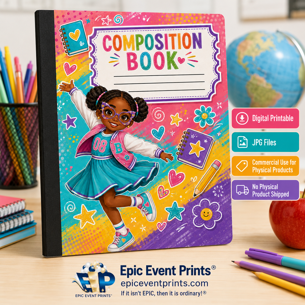 5 Printable Composition Notebook Covers | JPG Digital Download