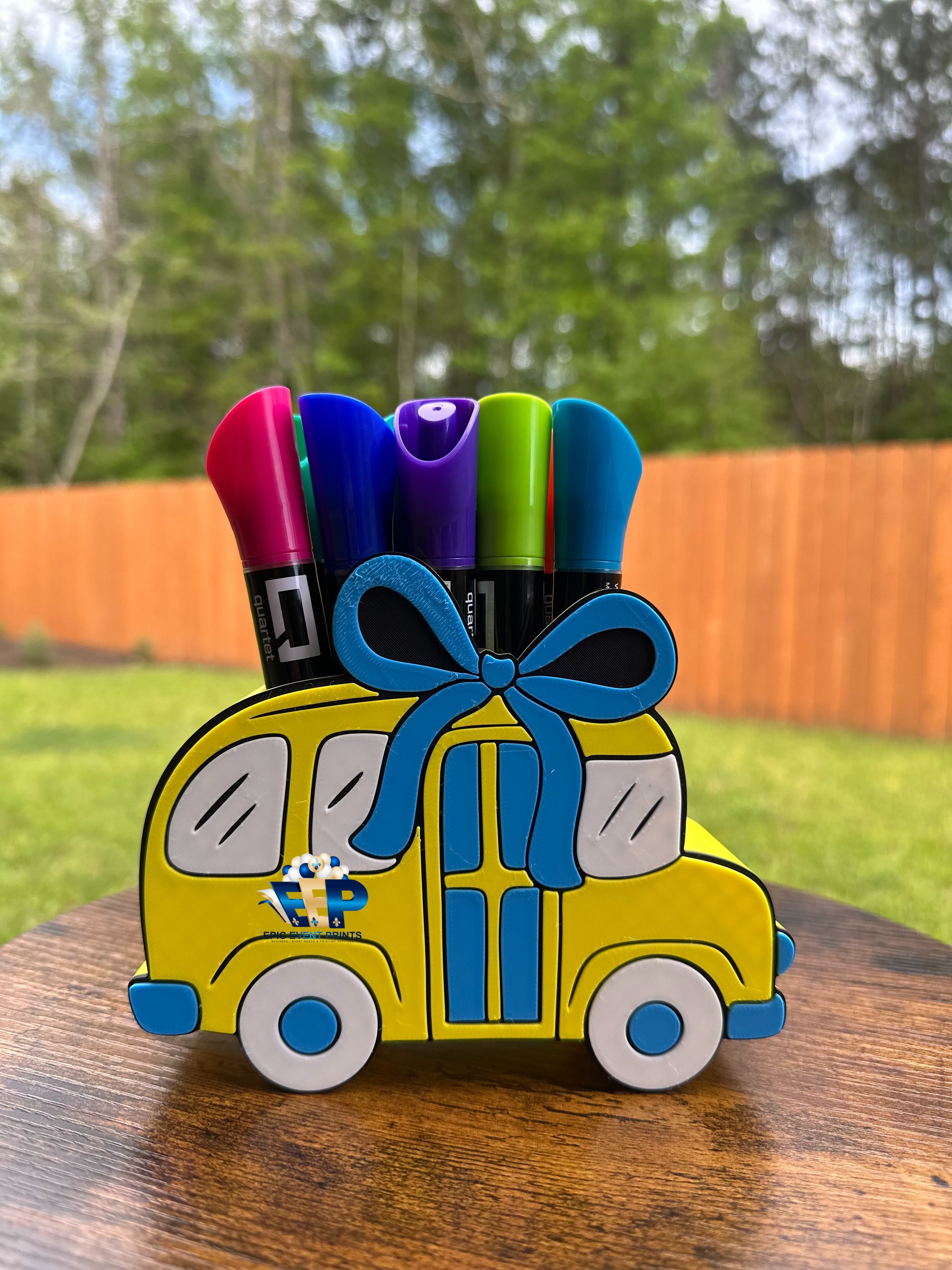 Personalized 3D Printed School Bus Penholder | Custom Bus Organizer image 0