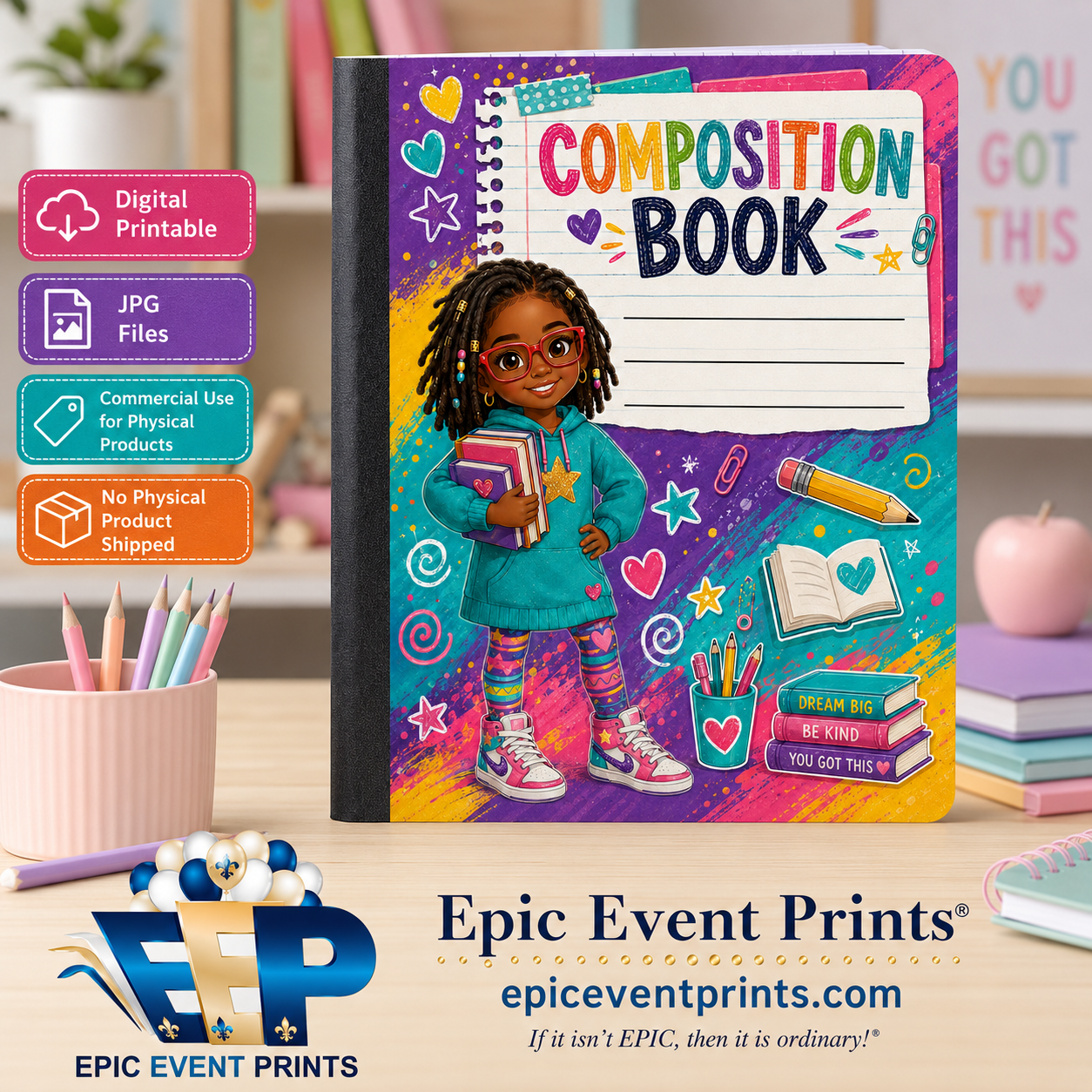 5 Printable Composition Notebook Covers | JPG Digital Download