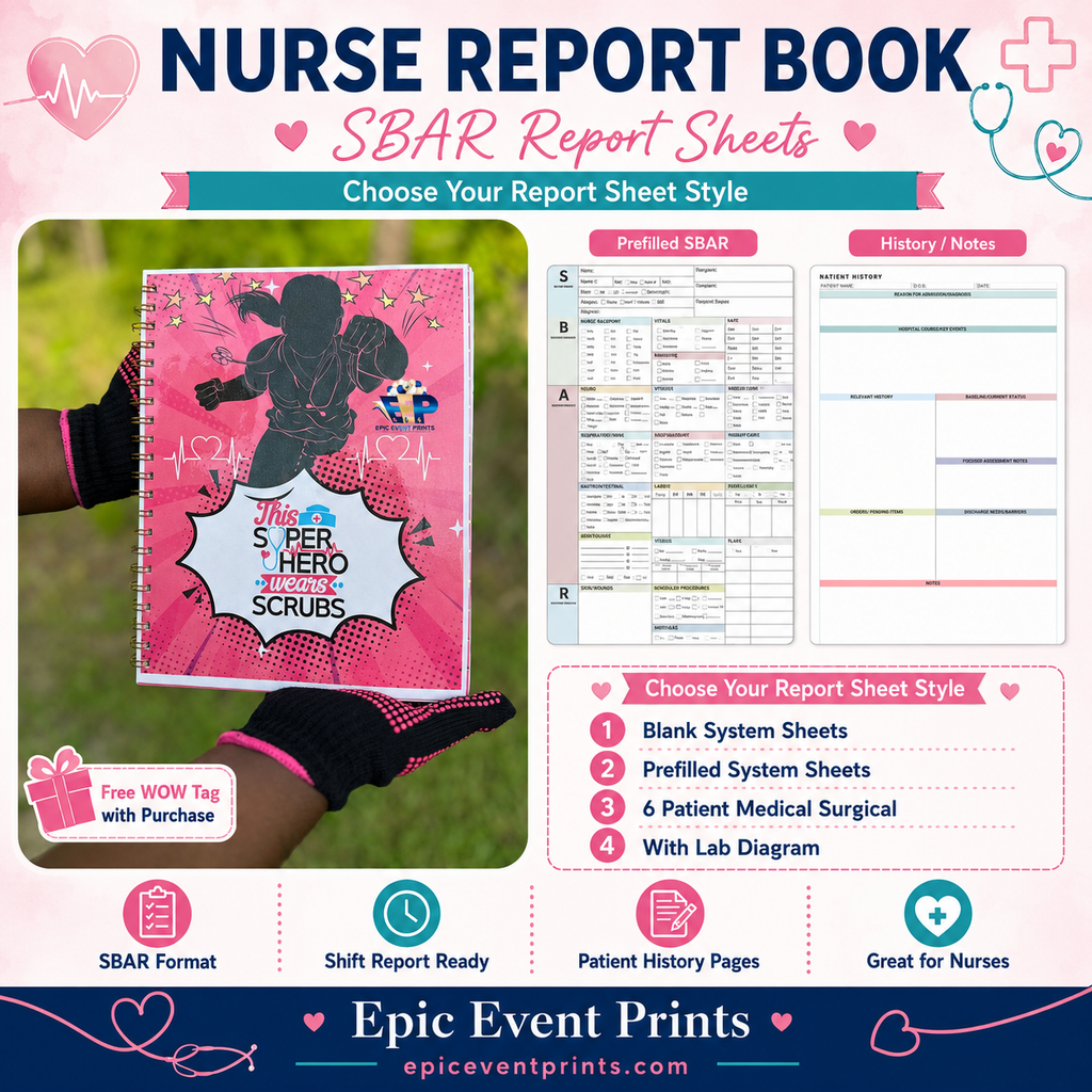 This Super Hero Wears Scrubs Nurse Report Book with SBAR Sheets