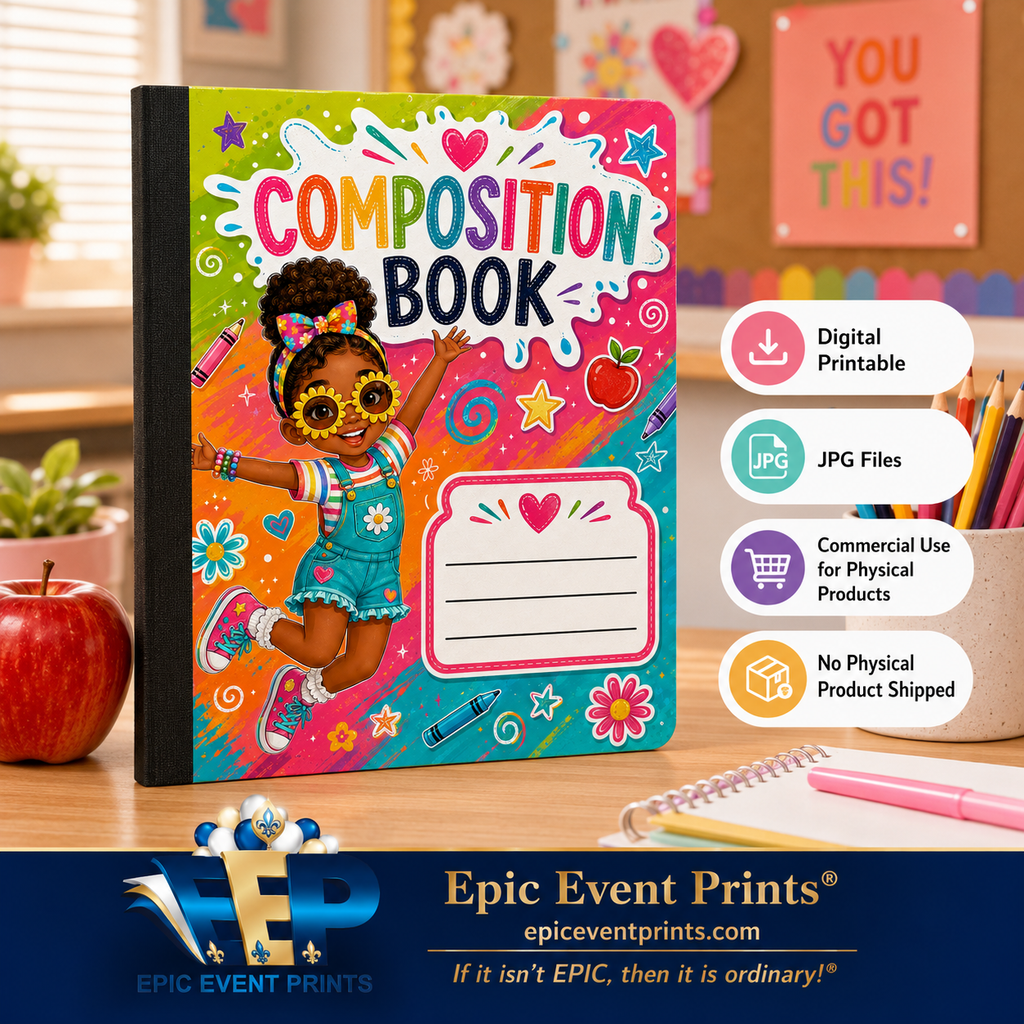 5 Printable Composition Notebook Covers | JPG Digital Download