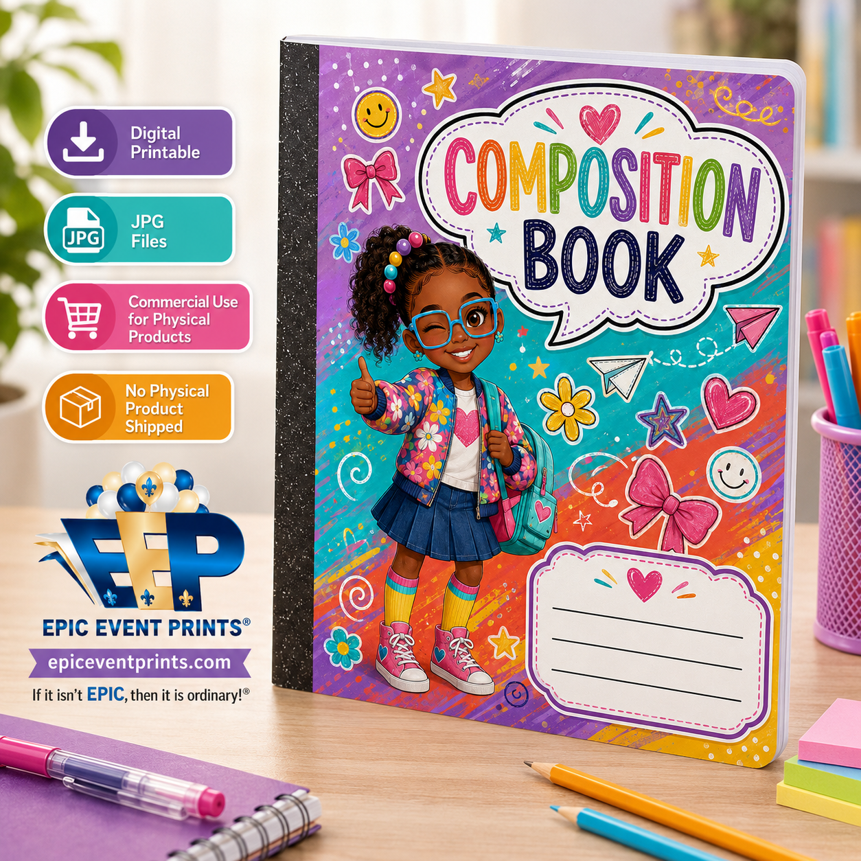 5 Printable Composition Notebook Covers | JPG Digital Download