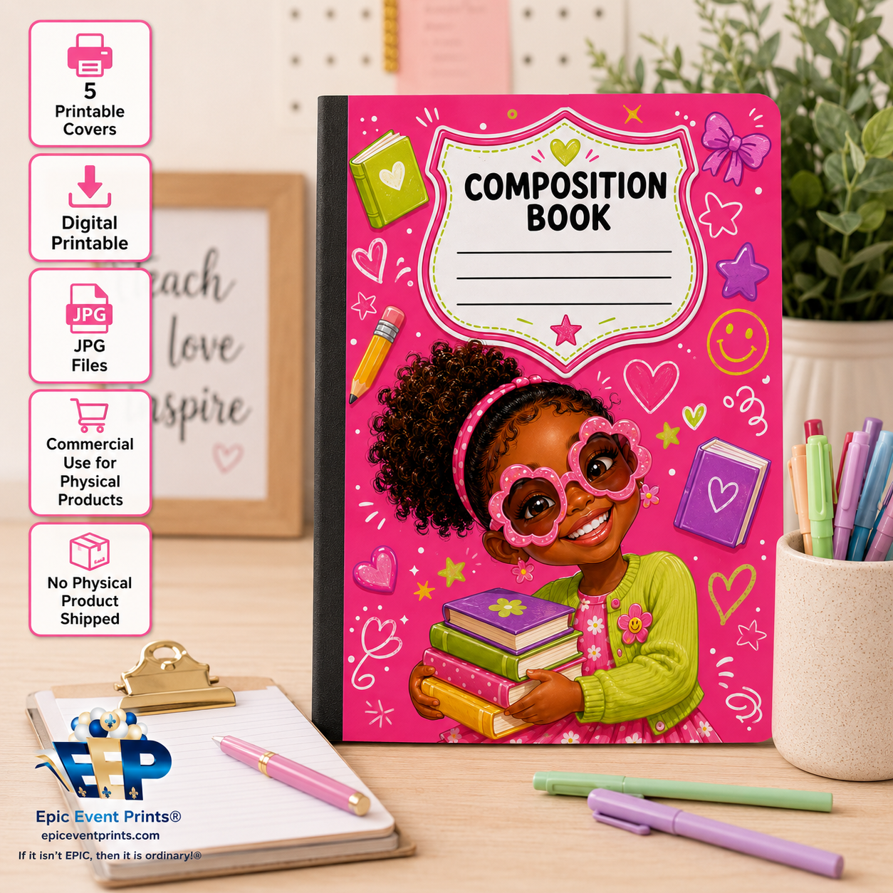 5 Printable Composition Notebook Covers | JPG Digital Download