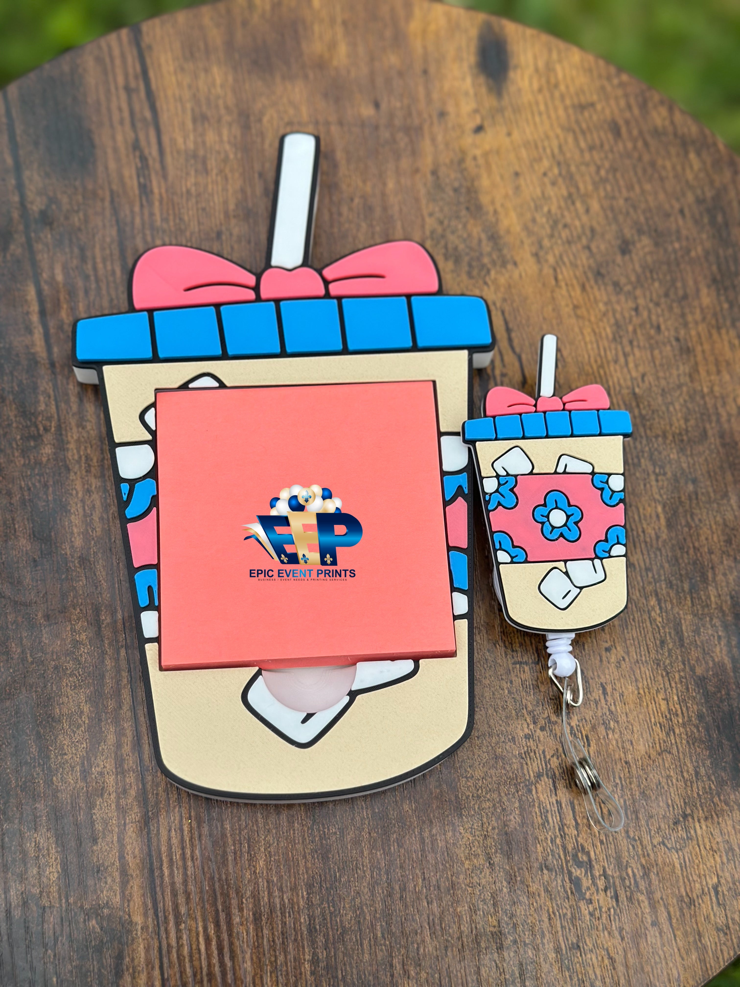 Iced Coffee Badge Reel with Sticky Note Holder – 3D Coffee Cup Retractable ID image 0