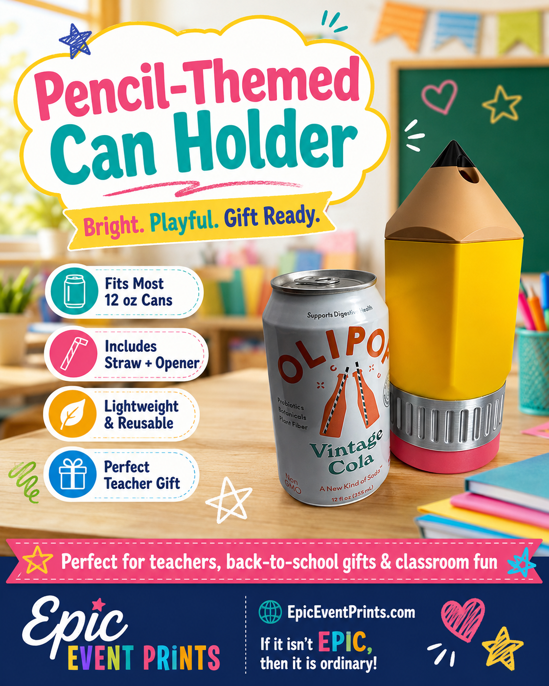 Pencil-Themed Can Holder | 3D Printed 12 oz Drink Holder image 0