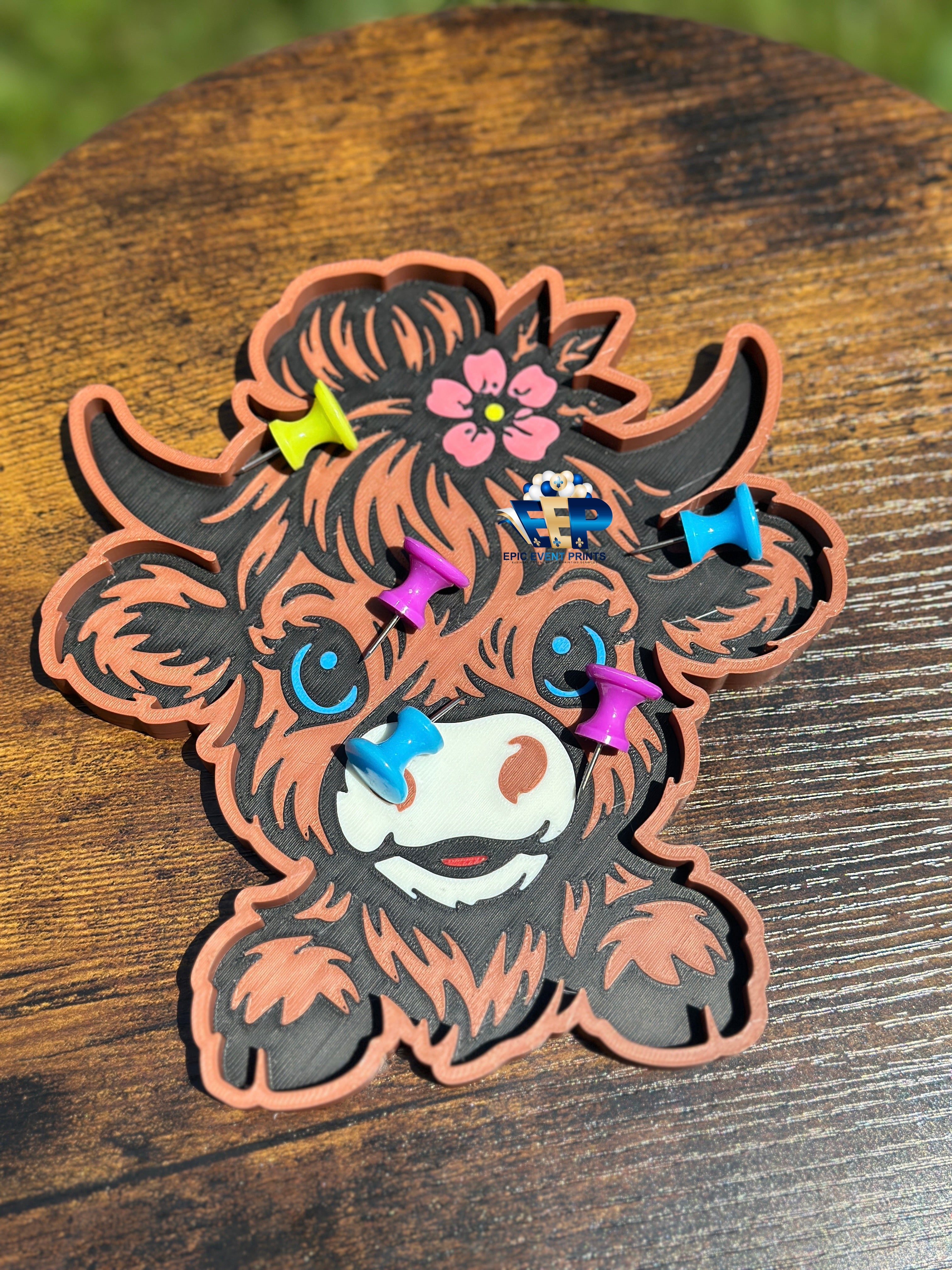 Highland Cow 3D Printed Desk Set | Pen Holder, Trinket Tray, Sticky Note Holder image 1
