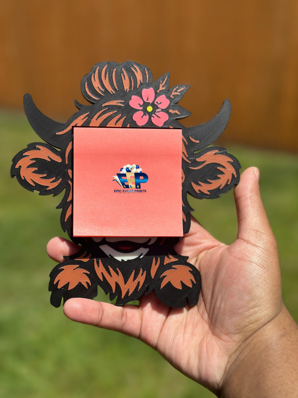 Highland Cow 3D Printed Desk Set | Pen Holder, Trinket Tray, Sticky Note Holder image 2
