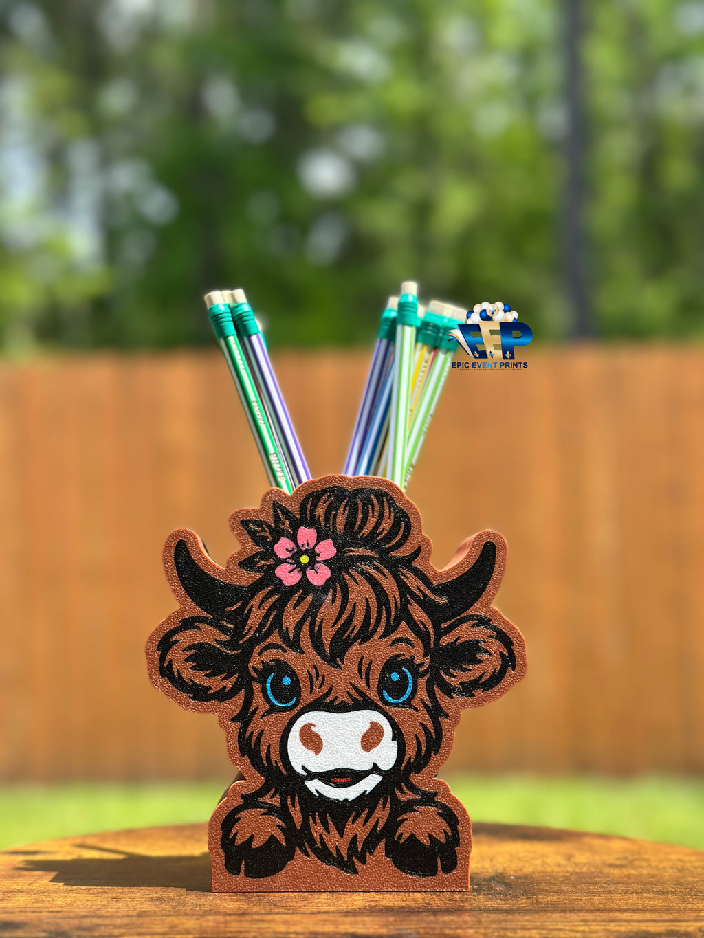 Highland Cow 3D Printed Desk Set | Pen Holder, Trinket Tray, Sticky Note Holder image 0