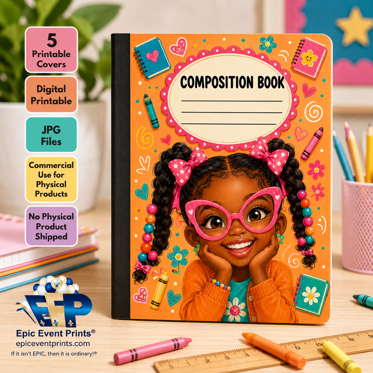 5 Printable Composition Notebook Covers | JPG Digital Download