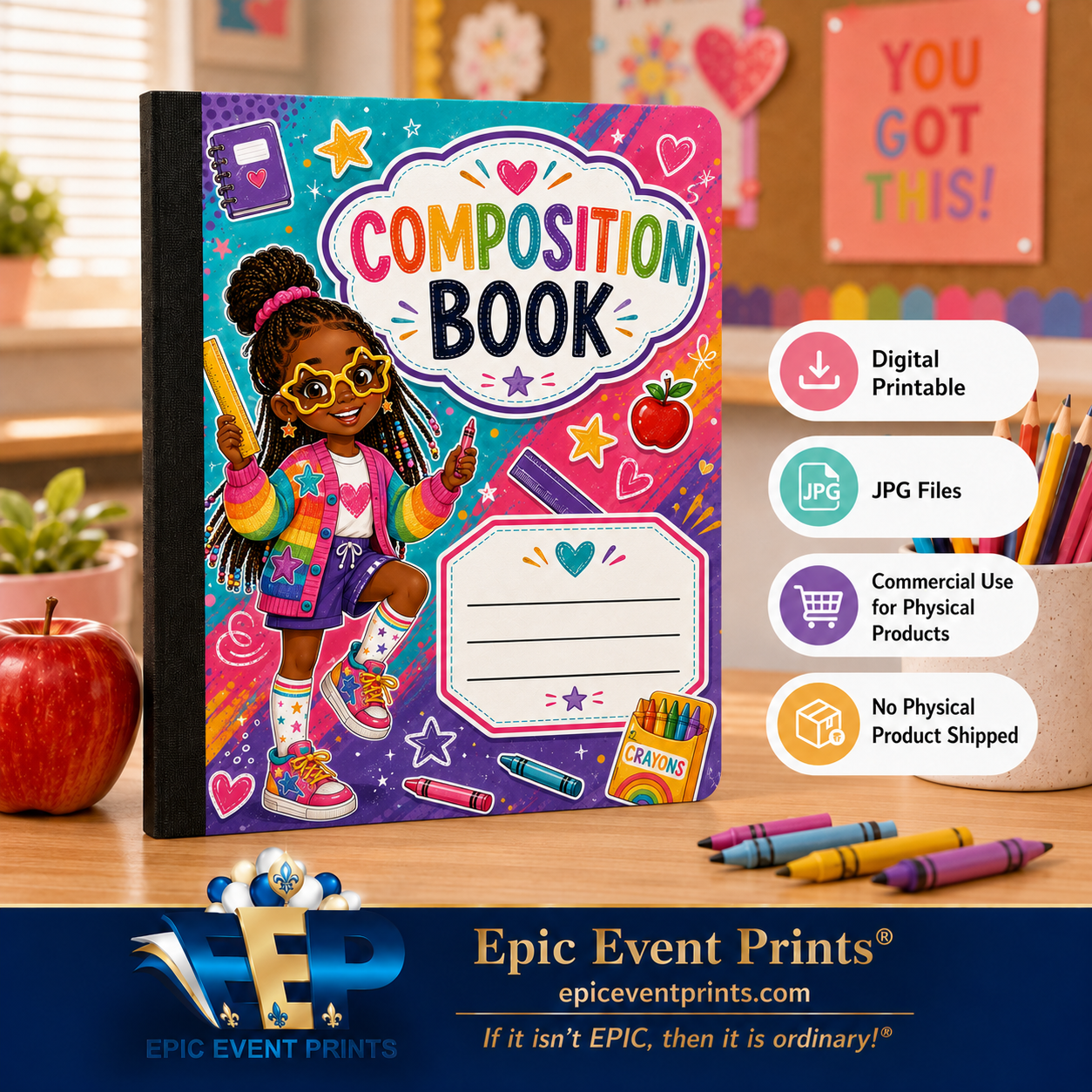 5 Printable Composition Notebook Covers | JPG Digital Download