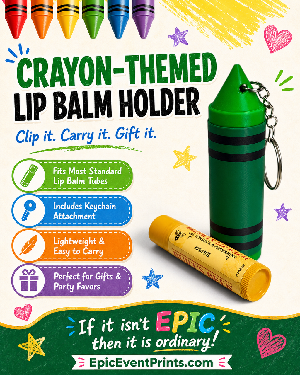 Crayon-Themed Lip Balm Keychain Holder | 3D Printed Gift image 0