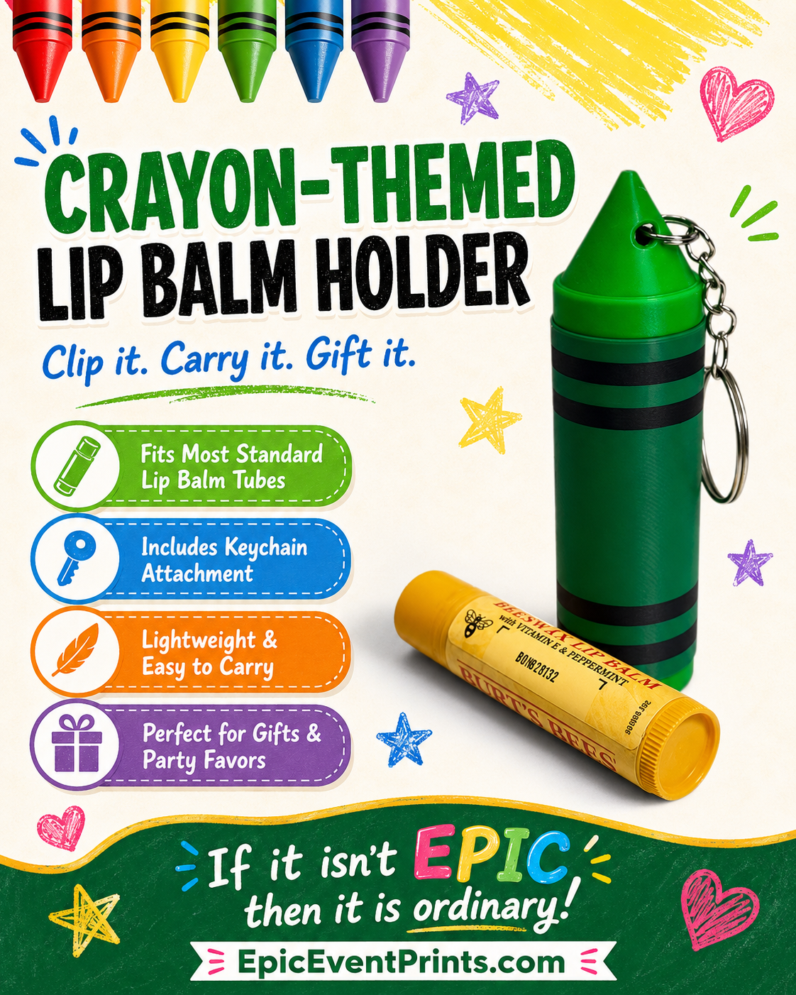 Crayon-Themed Lip Balm Keychain Holder | 3D Printed Gift image 0