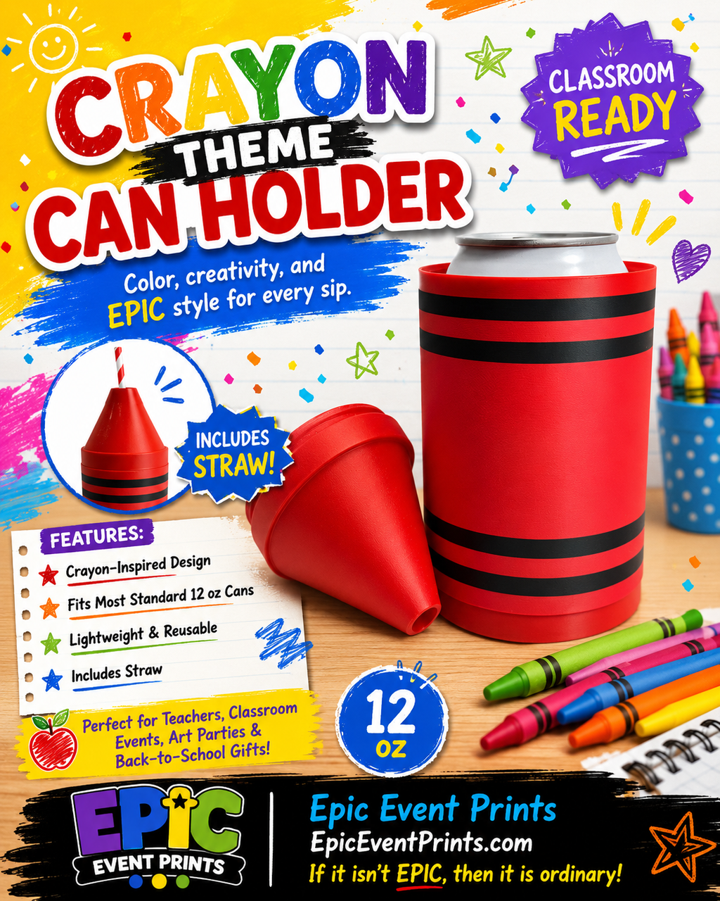 Crayon-Themed Can Holder | 3D Printed 12 oz Drink Holder image 0